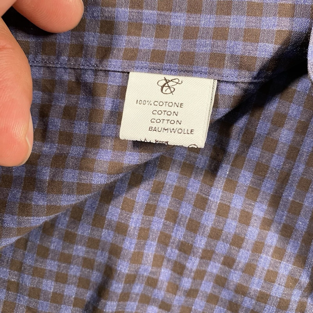 Canali Mens Large Gingham Check Long Sleeve Oxford Button Shirt Made in Italy - Picture 4 of 8
